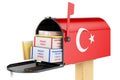 Mailbox with Turkish flag with parcels, envelopes inside. Shipping in Turkey, concept. 3D rendering Royalty Free Stock Photo