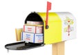 Mailbox with Vatican flag with parcels, envelopes inside. Shipping in Vatican, concept. 3D rendering Royalty Free Stock Photo