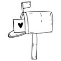 Mailbox. Vector doodle illustration of a mailbox with a love letter. Valentine's Day Icon.