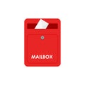 Mailbox vector illustration isolated on white, flat post office box, red mail box cartoon icon Royalty Free Stock Photo