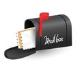 Mailboxe with a opened door, a raised flag and letters inside. Royalty Free Stock Photo