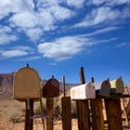 Mailboxes aged vintage in west California desert Royalty Free Stock Photo