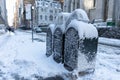 Mailboxes Covered in Snow along a City Street in Midtown Manhattan after a Snowstorm in New York City