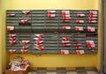 Mailboxes in the entrance hall of a residential house filled with paper flyers. Russia Royalty Free Stock Photo