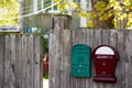 Mailboxes on the fence of a private house in the countryside Royalty Free Stock Photo