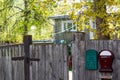 Mailboxes on the fence of a private house in the countryside Royalty Free Stock Photo