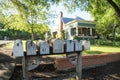 Mailboxes in front of Dancing Bear shop