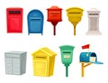 Mailboxes for receiving and sending correspondence set. Post boxes for paper letters flat vector illustration