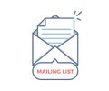 Mailing List vector icon. Opened envelope with paper coming out Royalty Free Stock Photo