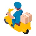 Mailman scooter parcel delivery icon, isometric style Royalty Free Stock Photo