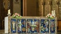 Main altar of the Basilica at Santa Maria de Montserrat Benedictine Abbey near Barcelona, Spain. Royalty Free Stock Photo