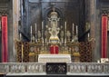 Main altar with silver ciborium made by Benedetto Petrucci in San Gaetano, Florence, Italy.