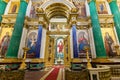 The main altar, the stained glass of the Resurrection of Christ. St. Isaac`s Cathedral, interior.