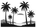 Tropical beach with palm trees silhouette vector illustration gray and black ideal for travel designs Royalty Free Stock Photo