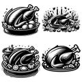 Roast turkey vector illustrations, black and white, perfect for Thanksgiving celebration decor Royalty Free Stock Photo