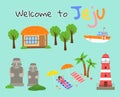 Main attractions of the south korean resort. Postcard for advertising tourist island Jeju