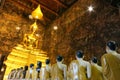 The main Buddha statue in the Ubosot or the ordination hall of Wat Suthat in Bangkok,Thailand