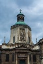 Main building of Church Of Notre Dame Du Finistere at the busy shopping street Rue Neuve Royalty Free Stock Photo