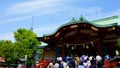 Main Building, Kameido Tenjin Shrine. Picturesque temple with stunning views of Tokyo Sky Tree,