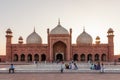The main chamber of the Badshahi Mosque or Imperial Mosque under sunset, a Mughal era masjid in Lahor
