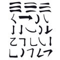 Main Chinese hieroglyphs calligraphy graphic symbol colored element frame set HORIZONTAL LINE and HOOK