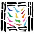 Main Chinese hieroglyphs calligraphy graphic symbol colored element frame set HORIZONTAL, VERTICAL, FALLING RIGHTWARDS and UPPING