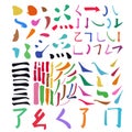 Main Chinese hieroglyphs calligraphy graphic symbol colored element set DOT, HOOK, HORIZONTAL, VERTICAL, FALLING LEFTWARDS,