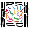 Main Chinese hieroglyphs calligraphy graphic symbol colored element set HORIZONTAL, VERTICAL, FALLING RIGHTWARDS, UPPING LINES,