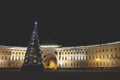 Main Christmas tree at Palace Square in St. Petersburg at night Royalty Free Stock Photo