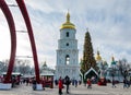 The main Christmas tree on Sofievskaya Square, Kiev, Ukraine Royalty Free Stock Photo