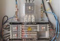 Main circuit box breaker closeup. Royalty Free Stock Photo