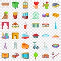 Main city icons set, cartoon style Royalty Free Stock Photo