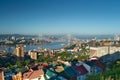The main city of Primorsky region Rossi city port of Vladivostok. View of the port city of Vladivostok, the top of the Hill Royalty Free Stock Photo