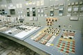 Main control board in a control operations room of the reactor of the Chernobyl Nuclear Power Plant