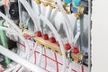 Main Control manifold of house floor heating system. Royalty Free Stock Photo