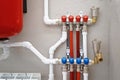 Main control manifold of house heating system Independent heating system in boiler room at home Royalty Free Stock Photo