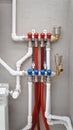 Main control manifold of house heating system. Vertical Royalty Free Stock Photo