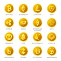 Main cryptocurrency coin signs vector set in flat style