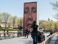 Man dances for photo in front of Crown Fountain, Chicago Royalty Free Stock Photo