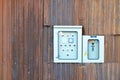 Electric main distribution board or MDB on rusted galvanized wall