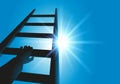 Concept of professional ascent with a man climbing a ladder. Royalty Free Stock Photo