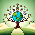 The main element of this Earth day banner and World Environment day concept is a cute style Green world paper with Copy space. Gen Royalty Free Stock Photo