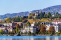The main embankment of the Lake Geneva, the famous town of Montreux, Switzerland Royalty Free Stock Photo