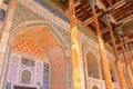 The main entrance of Bolo Haouz Mosque with wooden pillars in Bukhara