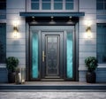 Main entrance door. Black front door framed with glass in luxury house . Created with generative Ai