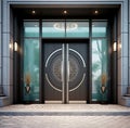 Main entrance door. Black front door framed with glass in luxury house . Created with generative Ai