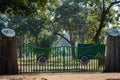 Main entrance gate of tala zone locked and closed for safari and tourist at bandhavgarh national park or tiger reserve