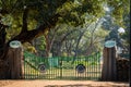 Main entrance gate of tala zone locked and closed for safari and tourist at bandhavgarh national park or tiger reserve