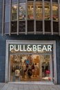 04.08.2023. Barcelona, Spain, main entrance of the pull & bear of the angel portal made vertically