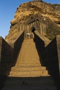 Main entrance stone steps of Lohagad hill fort, Pune district, Maharashtra, India Royalty Free Stock Photo